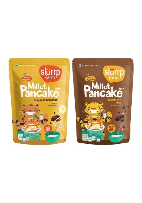 Slurrp Farm Instant Breakfast Millet Pancake Mix, Banana Choco-Chip, Supergrains And Chocolate, Natural Healthy Food, 100% Vegetarian Eggless For Kids & Adults,150G (Pack Of 2)
