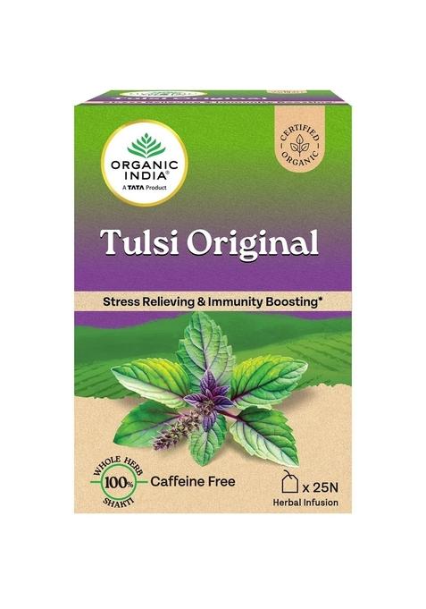 Organic India A Tata Product - Tulsi Original 25 Tea Bags, Caffeine-Free Herbal With Tulsi, Natural Detoxifier, Rich In Antioxidants, Convenient Staple-Free Bag