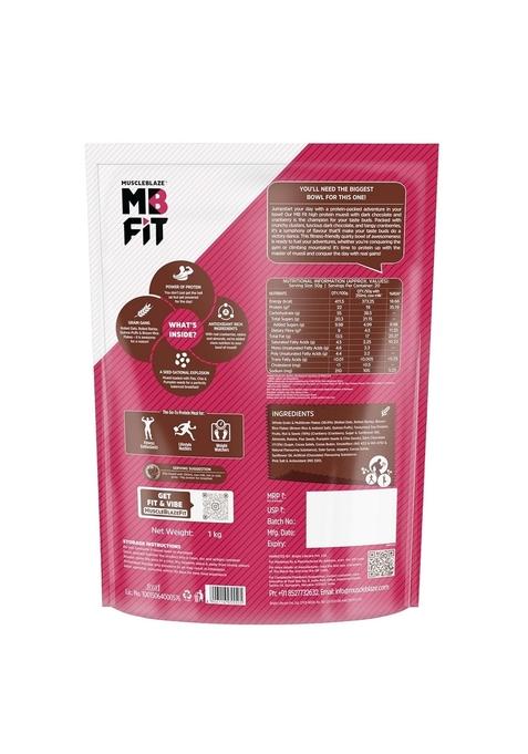 Muscleblaze Fit High Protein Muesli (1Kg, Dark Chocolate & Cranberry) | 22G With Raisins, Almonds Super Seeds,High Breakfast Cereals