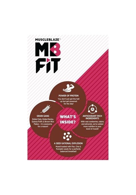 Muscleblaze Fit High Protein Muesli (1Kg, Dark Chocolate & Cranberry) | 22G With Raisins, Almonds Super Seeds,High Breakfast Cereals