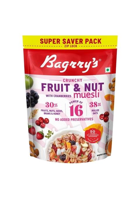 Bagrry'S Bagrry’S Crunchy Fruit & Nut Muesli With 30% Real Fruits, Nuts Seeds– 750G | 16 Freeze Dried Nuts, Seeds Berries No Candy 38% High Fibre Oats, Cornflakes Protein Rich Breakfast Cereal