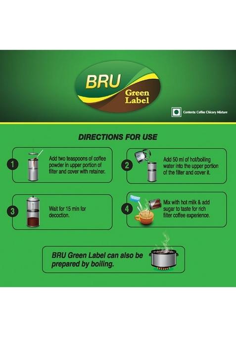 Bru Green Label Filter Coffee Powder 500 Gram Bag, Lightly Roasted Ground Beans From South India