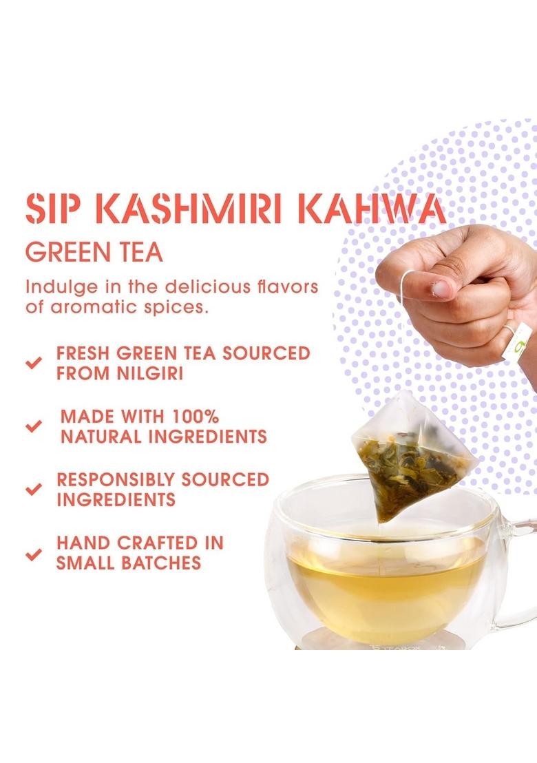 Teabox Fresh Kashmiri Kahwa Saffron (Kesar) Green Tea | 25 Teabags Handblended With Natural Saffron, Almond, Cardamom & Cloves Ingredients