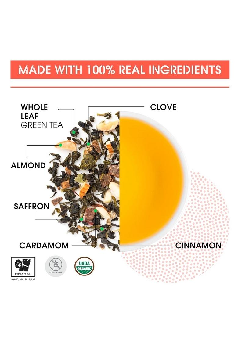 Teabox Fresh Kashmiri Kahwa Saffron (Kesar) Green Tea | 25 Teabags Handblended With Natural Saffron, Almond, Cardamom & Cloves Ingredients