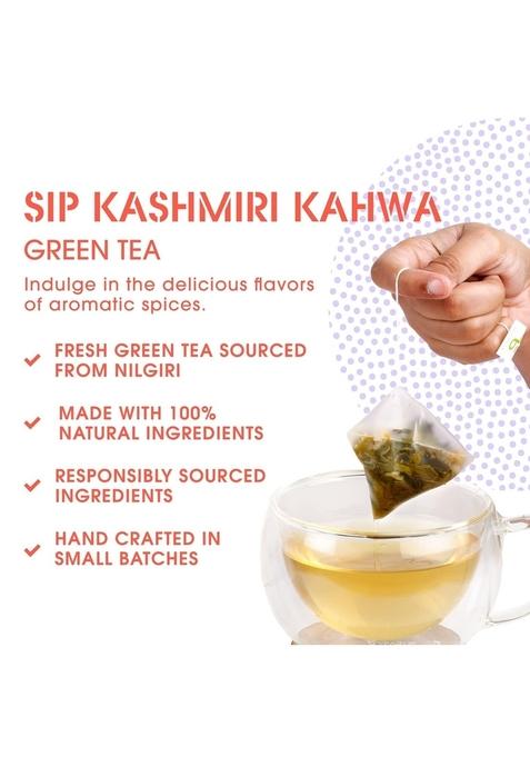 Teabox Fresh Kashmiri Kahwa Saffron (Kesar) Green Tea | 25 Teabags Handblended With Natural Saffron, Almond, Cardamom & Cloves Ingredients