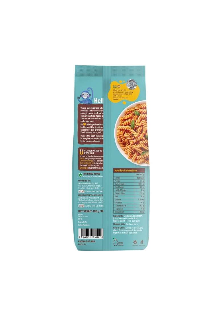 Slurrp Farm No Maida Multigrain Fusilli Pasta | Transfat Healthy Made With Brown Rice And Corn 400 G - Indya