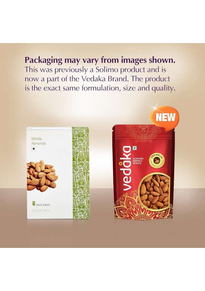 Vedaka Whole Almonds | 250 G Dried California Almonds, Grade Non-Pareil Purely Natural Badam Crunchy & Nutty No Added Flavors Or Preservatives - Indya