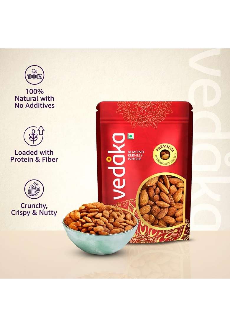 Vedaka Whole Almonds | 250 G Dried California Almonds, Grade Non-Pareil Purely Natural Badam Crunchy & Nutty No Added Flavors Or Preservatives - Indya