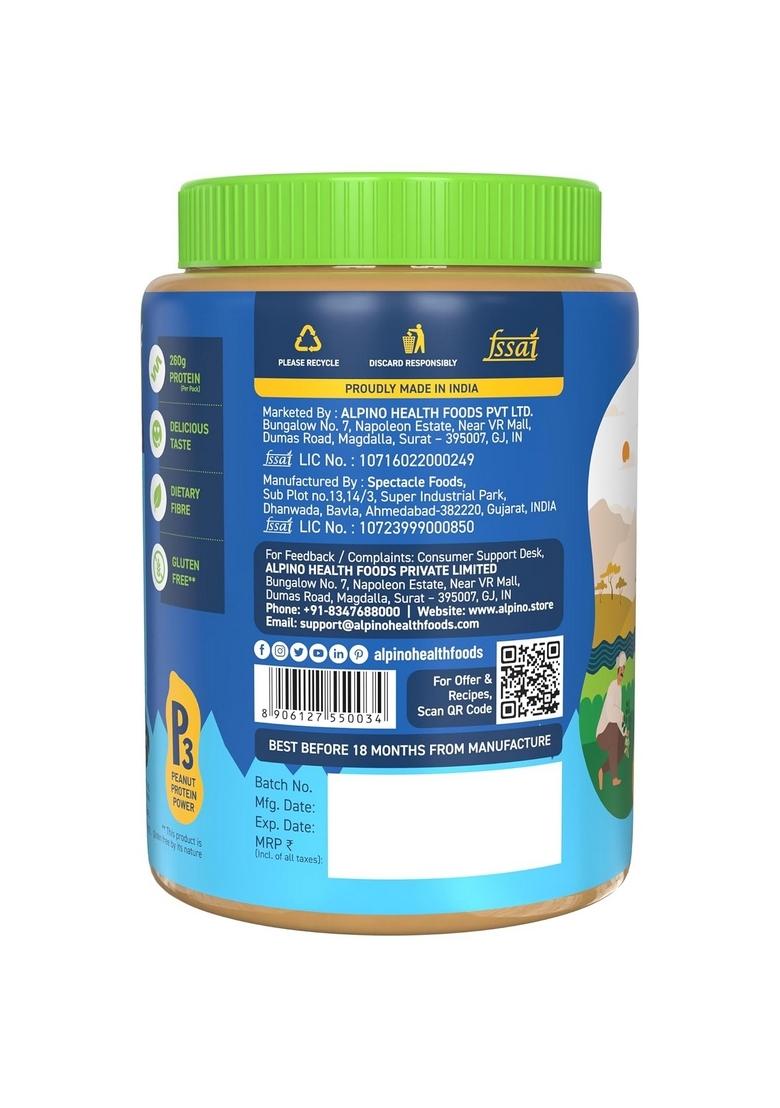 Alpino Classic Peanut Butter Crunch 1 Kg | 90% Roasted Peanuts High Protein Crunchy Gluten-Free