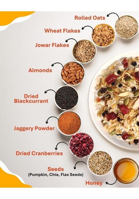 True Elements Crunchy Nuts & Berries Muesli 1Kg | Cereal For Breakfast Diet Food No Malt Extract, Corn Flakes Or Grain Flour Sugar Candied Fruits Has Almonds Cranberries Healthy