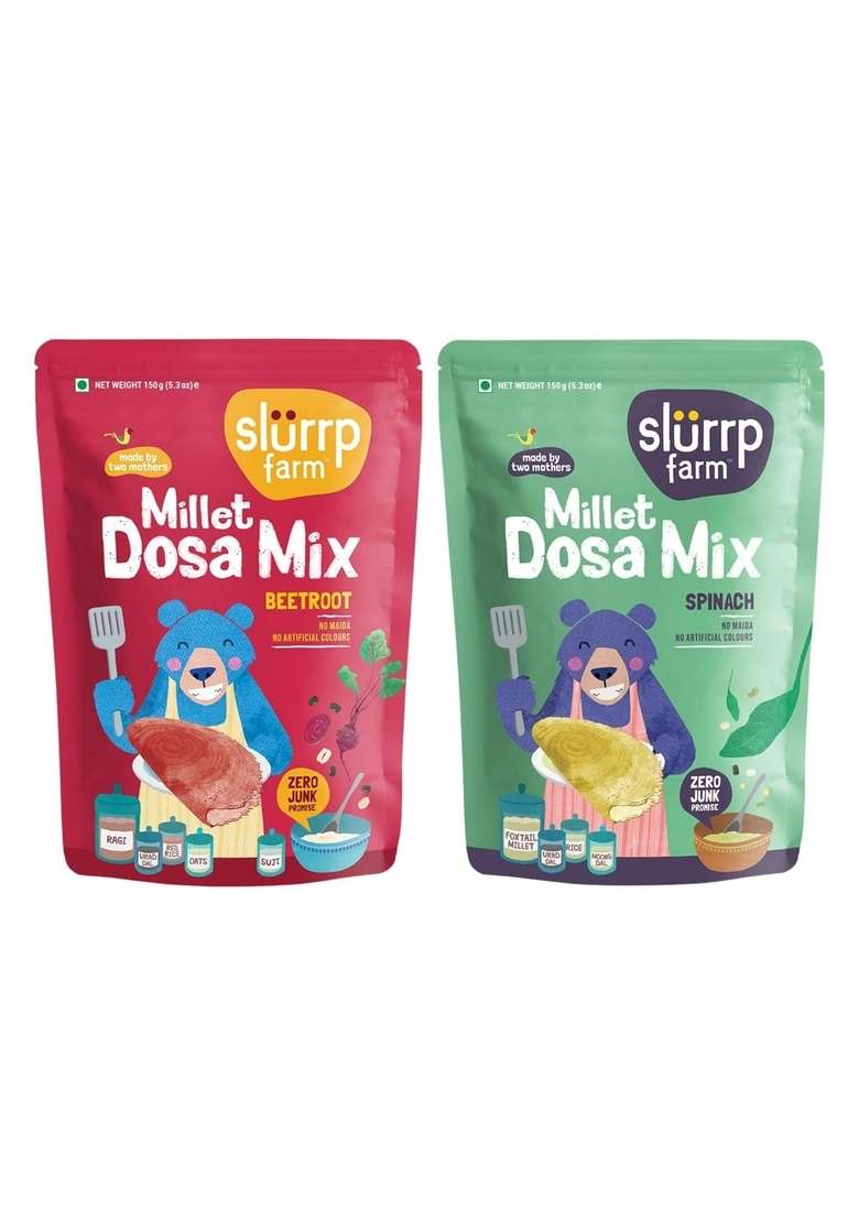 Slurrp Farm Millet Dosa Instant Mix, Supergrains Spinach And Beetroot, Natural Healthy Food, 150G (Pack Of 2) - Indya