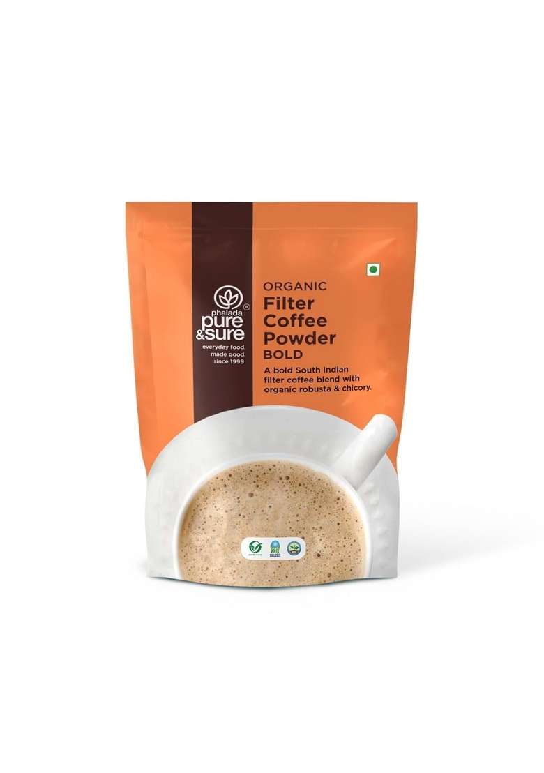Phalada Pure & Sure Organic Filter Coffee Bold 200G | Robusta Blend (95% Coffee, 5% Chicory)| Strong Flavorful| Steam-Sterilized| Antioxidant-Rich| Sustainably Sourced - Indya