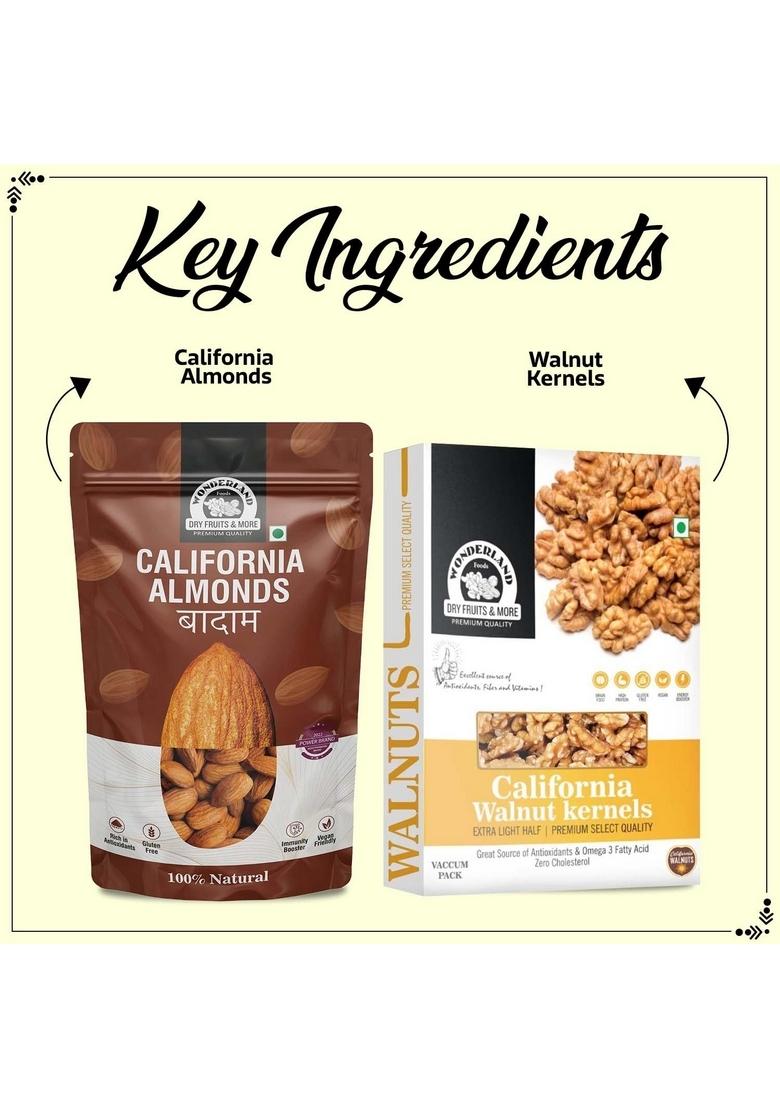 Wonderland Foods (Device) 400G (200G X 2) Dry Fruits Combo Pack Of Almond & Walnut Kernels