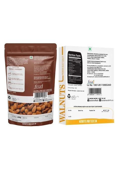 Wonderland Foods (Device) 400G (200G X 2) Dry Fruits Combo Pack Of Almond & Walnut Kernels
