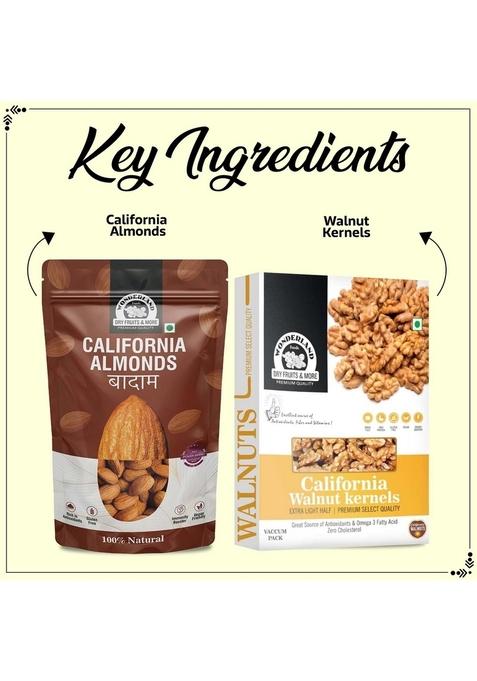 Wonderland Foods (Device) 400G (200G X 2) Dry Fruits Combo Pack Of Almond & Walnut Kernels