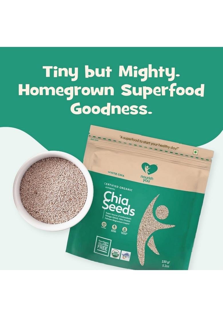 Nourish You Raw White Chia Seeds 150G | Gluten Free Super Source Of Calcium, Protein Fibre & Antioxidant Enriched With Omega 3 Zinc Diet Food Superfood Pack 1