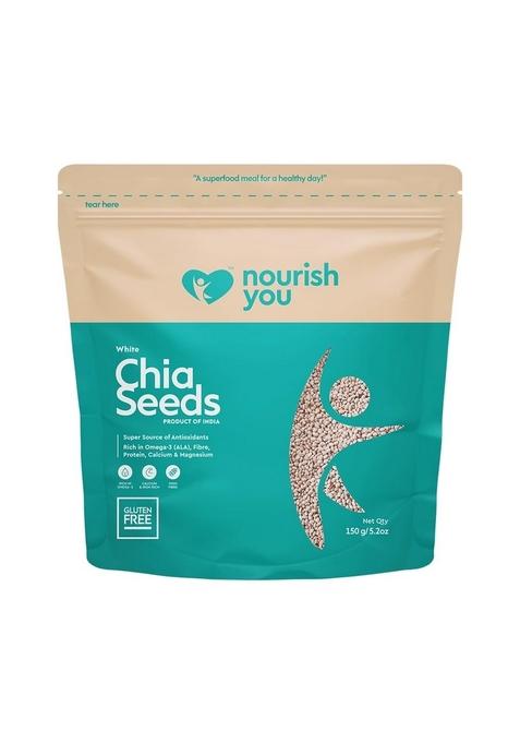 Nourish You Raw White Chia Seeds 150G | Gluten Free Super Source Of Calcium, Protein Fibre & Antioxidant Enriched With Omega 3 Zinc Diet Food Superfood Pack 1
