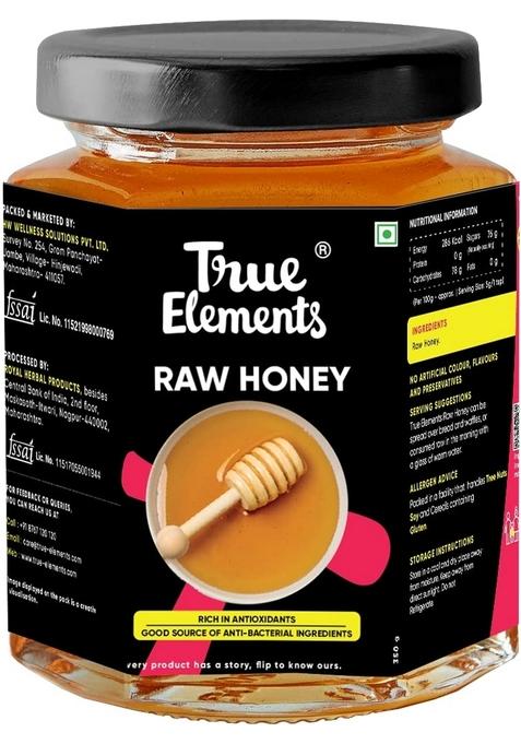 True Elements Raw Honey 350Gm - 100% Natural, Clean And Unprocessed | Pure With No Added Sugar Natural Healthy Diet Food Antibacterial For Daily Consumption