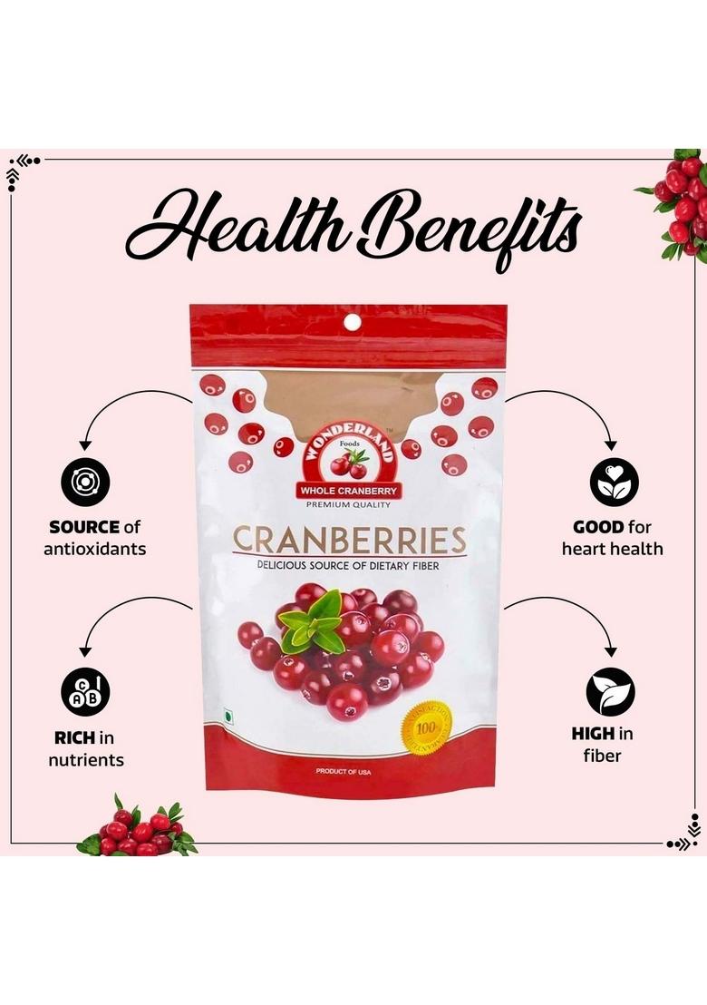 Wonderland Foods (Device) 200G Healthy & Tasty Californian Whole Dried Cranberry Pouch | Dry Fruits