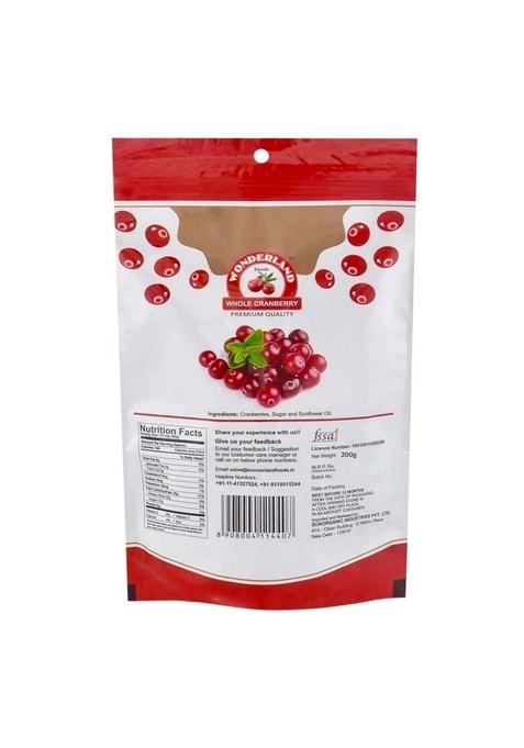 Wonderland Foods (Device) 200G Healthy & Tasty Californian Whole Dried Cranberry Pouch | Dry Fruits