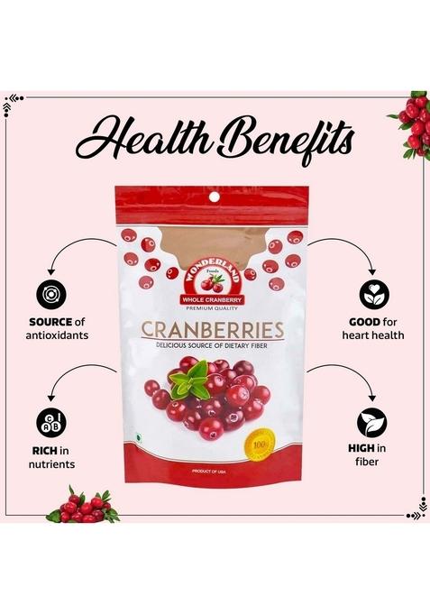 Wonderland Foods (Device) 200G Healthy & Tasty Californian Whole Dried Cranberry Pouch | Dry Fruits