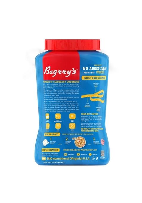 Bagrry'S Bagrry’S No Added Sugar Muesli 1Kg Jar | 0% 90% Whole Grains High Fibre & Protein Plant-Based Breakfast Cereal Nuts, Corn Flakes Ideal For Diabetics Weight Management Preservatives