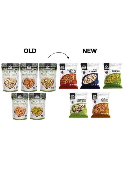 Wonderland Foods (Device) 500G (100G X 5) Dry Fruits Combo Of Pistachios, Almond, Cashew, Golden Raisins & Walnut Kernel 100G Each