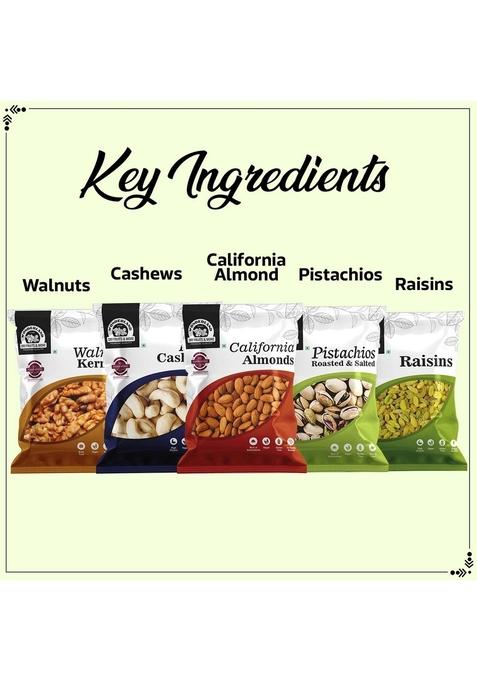Wonderland Foods (Device) 500G (100G X 5) Dry Fruits Combo Of Pistachios, Almond, Cashew, Golden Raisins & Walnut Kernel 100G Each