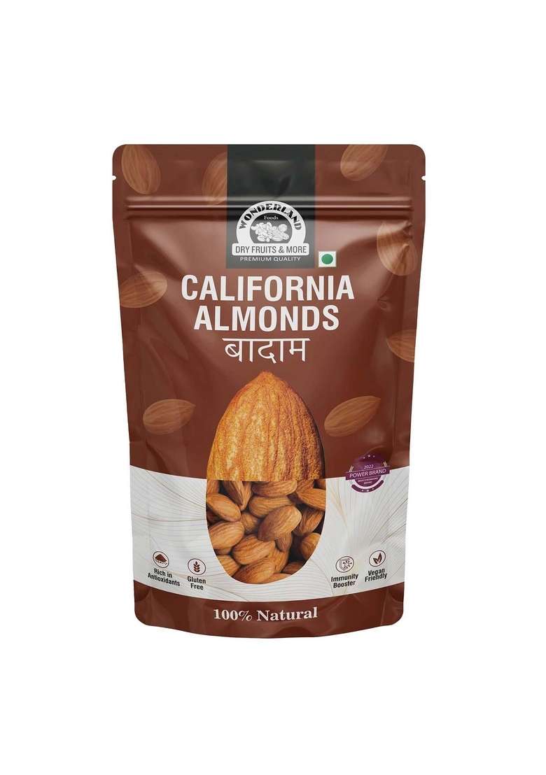 Wonderland Foods (Device) 200G Premium Raw California Almonds (Badam) Pouch | Badam Giri Nutritious & Delicious High In Fiber Boost Immunity Dry Fruits Real Nuts Gluten Free - Indya