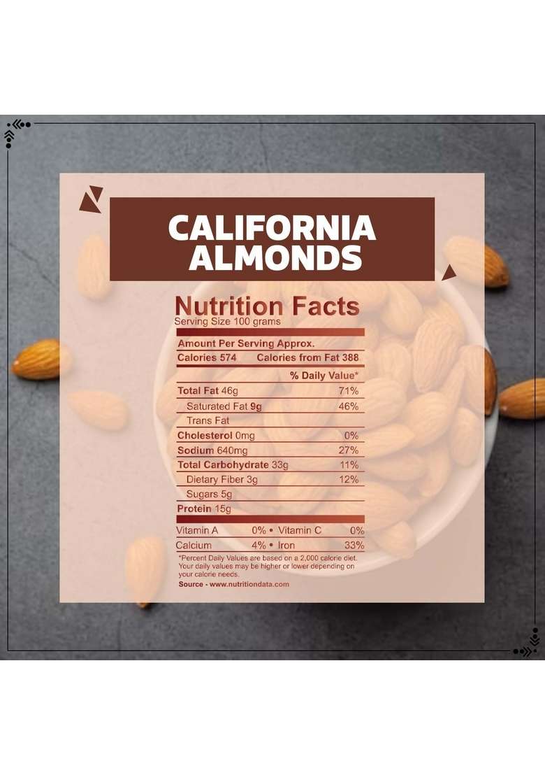 Wonderland Foods (Device) 200G Premium Raw California Almonds (Badam) Pouch | Badam Giri Nutritious & Delicious High In Fiber Boost Immunity Dry Fruits Real Nuts Gluten Free - Indya