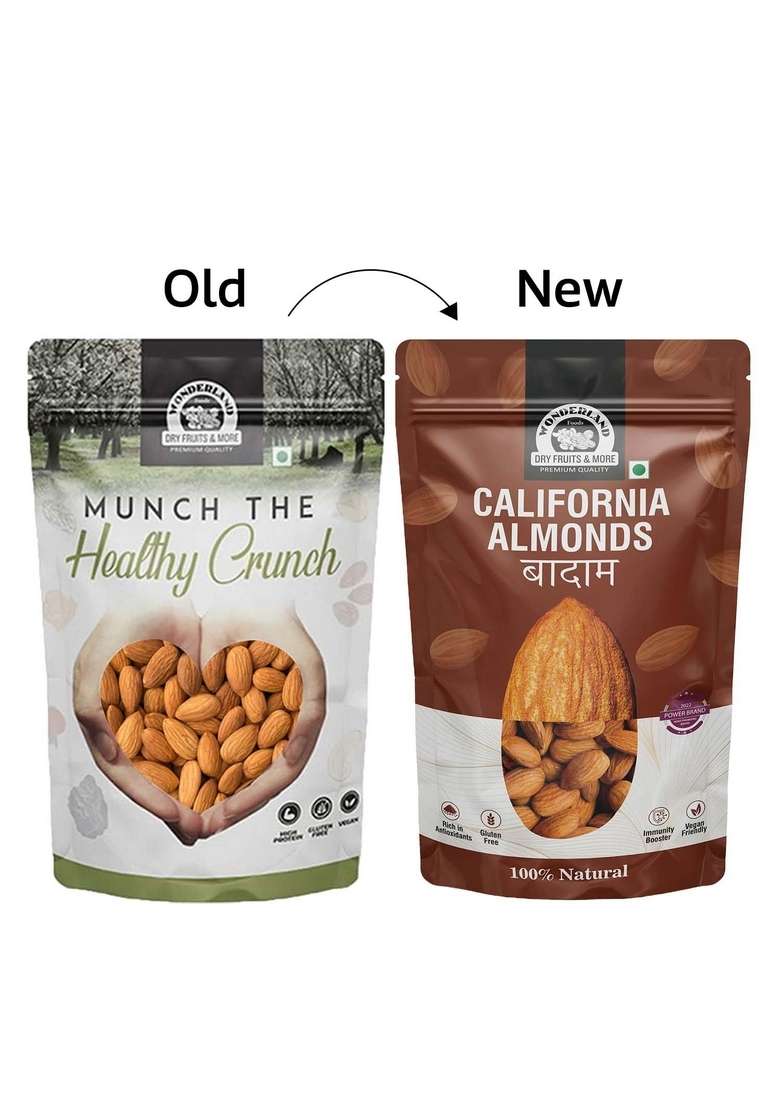 Wonderland Foods (Device) 200G Premium Raw California Almonds (Badam) Pouch | Badam Giri Nutritious & Delicious High In Fiber Boost Immunity Dry Fruits Real Nuts Gluten Free - Indya