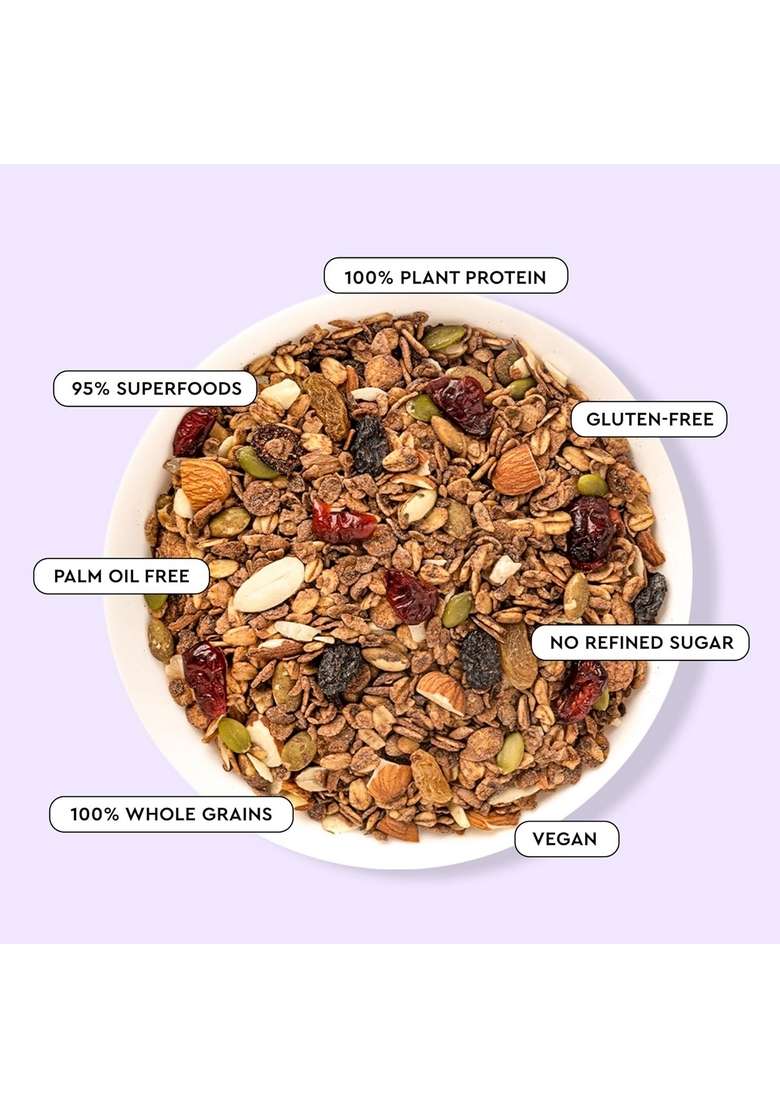 Nourish You Super Muesli Belgium Dark Chocolate 400G | High Protein Breakfast With Raisins, Almonds, Oats & No Refined Sugar Cereal Supergrains Quinoa , Jowar Bajra Ragi - Indya