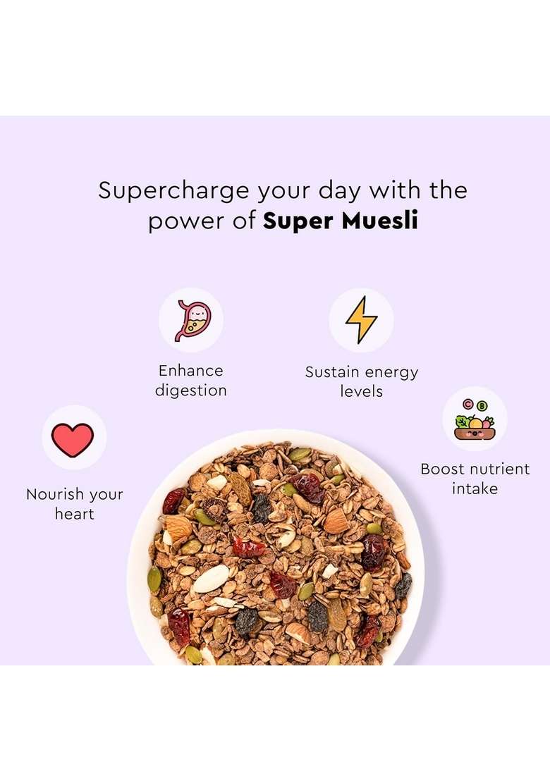 Nourish You Super Muesli Belgium Dark Chocolate 400G | High Protein Breakfast With Raisins, Almonds, Oats & No Refined Sugar Cereal Supergrains Quinoa , Jowar Bajra Ragi - Indya