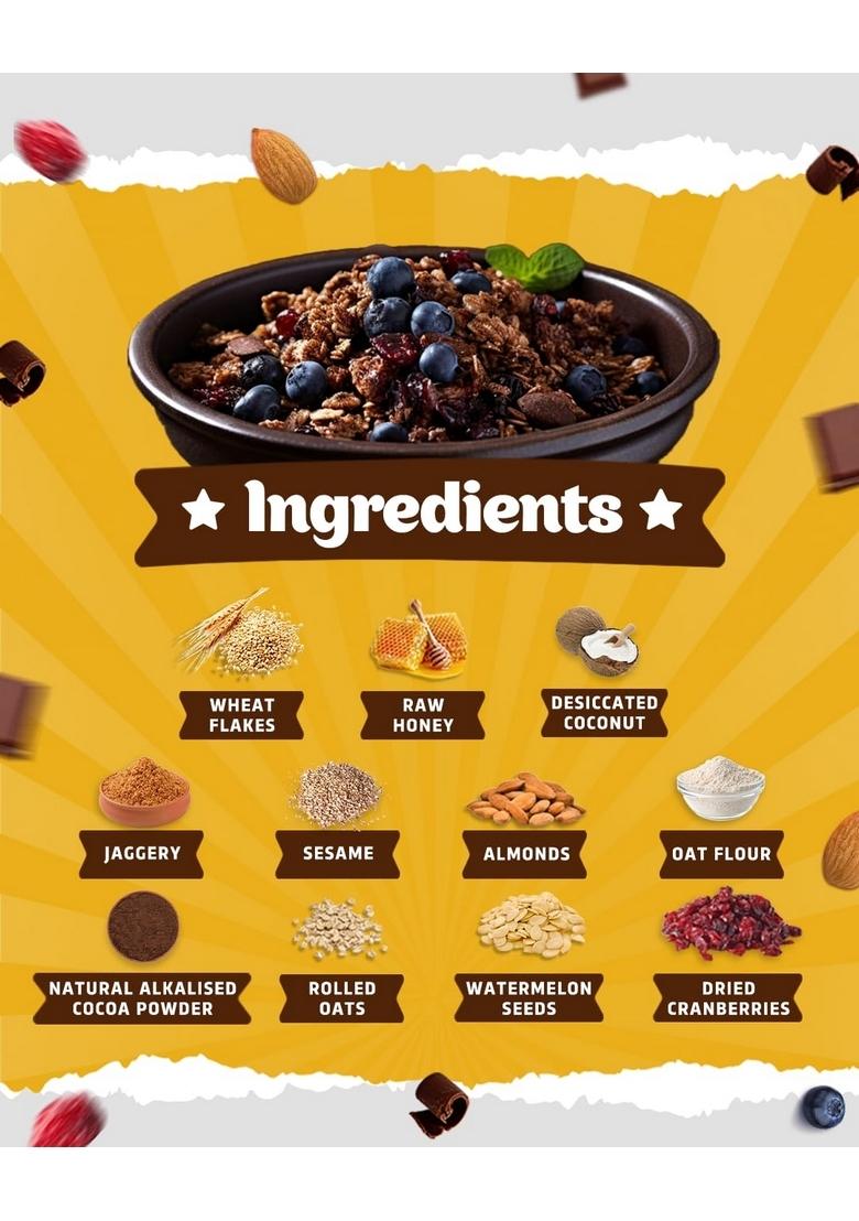 True Elements Dark Chocolate Muesli 1Kg | Nuts & Berries 13G Clean Protein 13% Millet Cereal For Breakfast Gluten Free