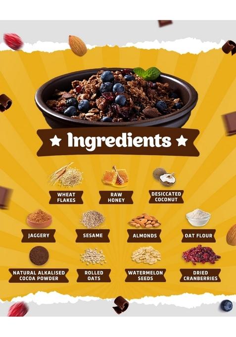 True Elements Dark Chocolate Muesli 1Kg | Nuts & Berries 13G Clean Protein 13% Millet Cereal For Breakfast Gluten Free