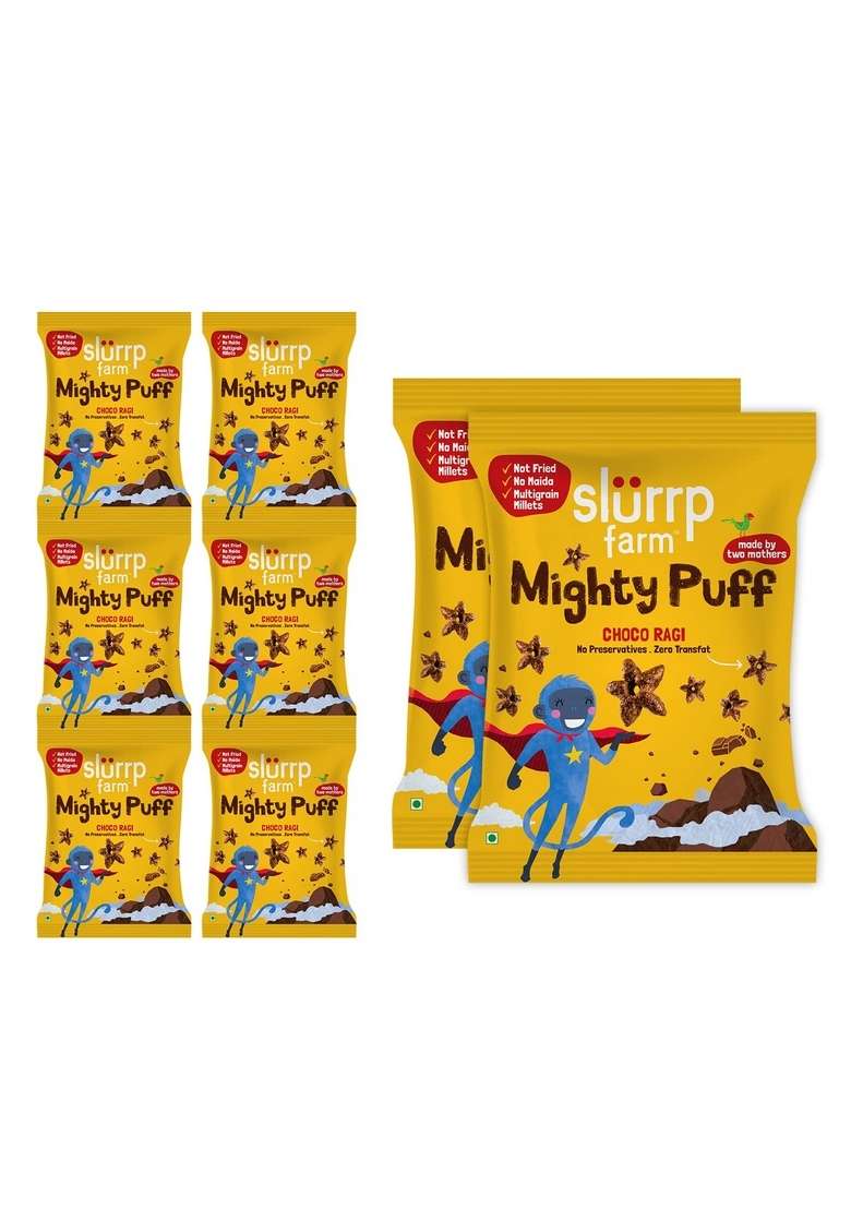 Slurrp Farm Healthy Snacks For Kids | Mighty Puff Choco Ragi Not Fried, No Maida Snack School Tiffin And Travel-Friendly 8 X 20G Each - Indya