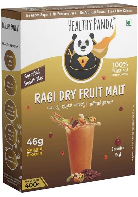 Healthy Panda Organic Sprouted Ragi Dry Fruit Malt 800 G- Sugar Free-Health Mix/Milk Drink For Kids/Health Mix Adults/Women Nutrition Drink/Millets Food/Dryfruit Powder