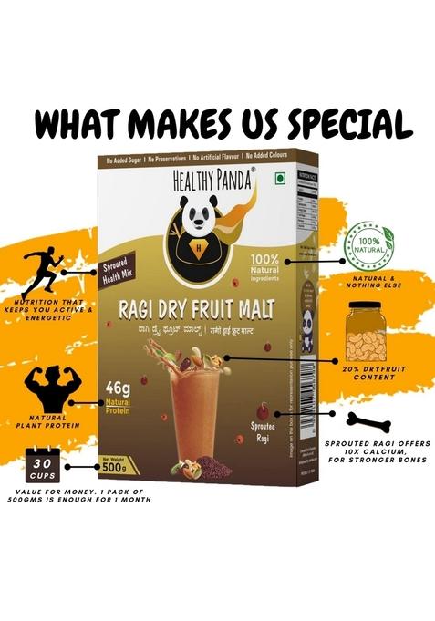 Healthy Panda Organic Sprouted Ragi Dry Fruit Malt 800 G- Sugar Free-Health Mix/Milk Drink For Kids/Health Mix Adults/Women Nutrition Drink/Millets Food/Dryfruit Powder