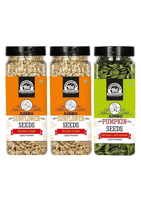 Wonderland Foods (Device) 600G Healthy & Roasted Seeds Combo Of Pumpkin 200G Sunflower (200G X 2) Jar Pack