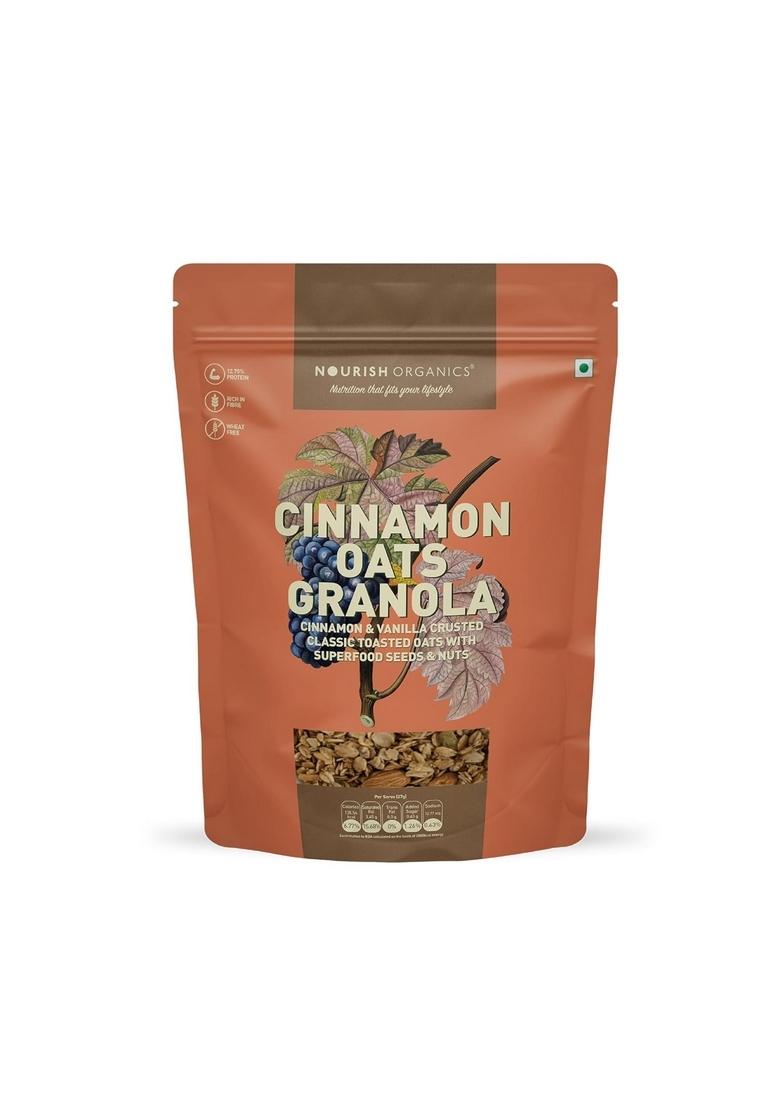 Nourish Organics Cinnamon Oats Granola, 270G Pack | Healthy And Nutritious Breakfast Cereals With Whole Nuts No Refined Sugar Clean Label