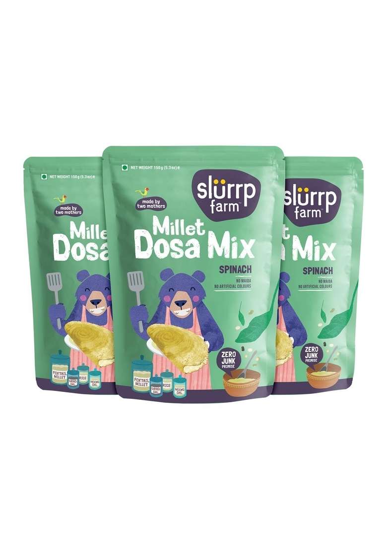 Slurrp Farm High Protein Millet Dosa Instant Mix, Supergrains And Spinach, Natural Healthy Food, 150G (Pack Of 3) - Indya
