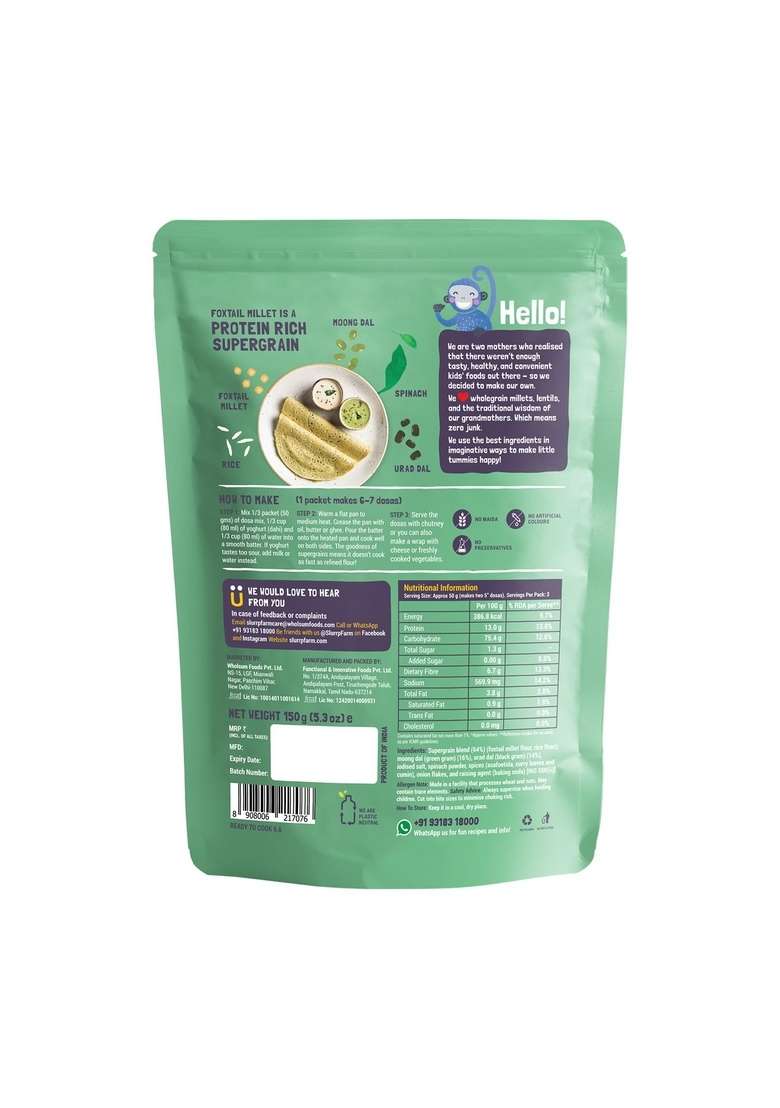 Slurrp Farm High Protein Millet Dosa Instant Mix, Supergrains And Spinach, Natural Healthy Food, 150G (Pack Of 3) - Indya