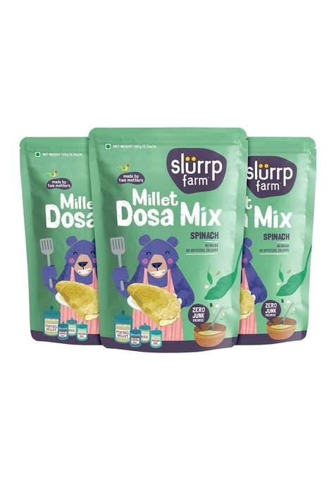 Slurrp Farm High Protein Millet Dosa Instant Mix, Supergrains And Spinach, Natural Healthy Food, 150G (Pack Of 3)