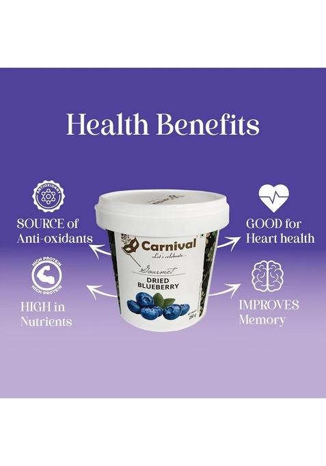Carnival American Premium Dried Blueberry | Whole And Blueberry| Rich In Calcium Vitamin K| Healthy Tasty| No Added Preservatives| Ideal For Snacking 250Gram