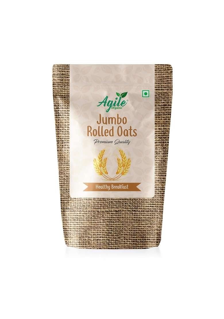 Agile Organic Jumbo Rolled Oats 1Kg - Gluten Free Oats|Diet Food|100% Wholegrain Breakfast|Oats For Weight Loss - Indya