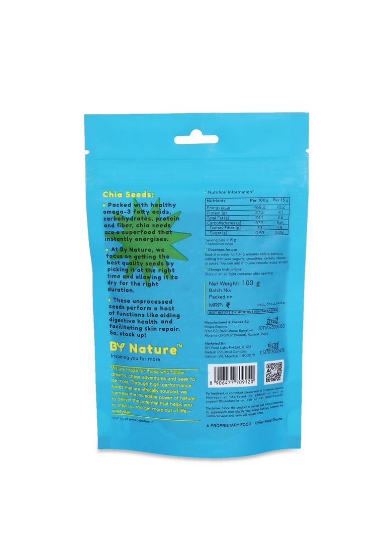 By Nature Chia Seeds, 100G (Pack Of 2) Premium Raw And Unroasted | Rich In Omega 3 Fibre 100% Vegan Superfood Diet Snacks Supports Digestive Skin Health Seeds For Eating