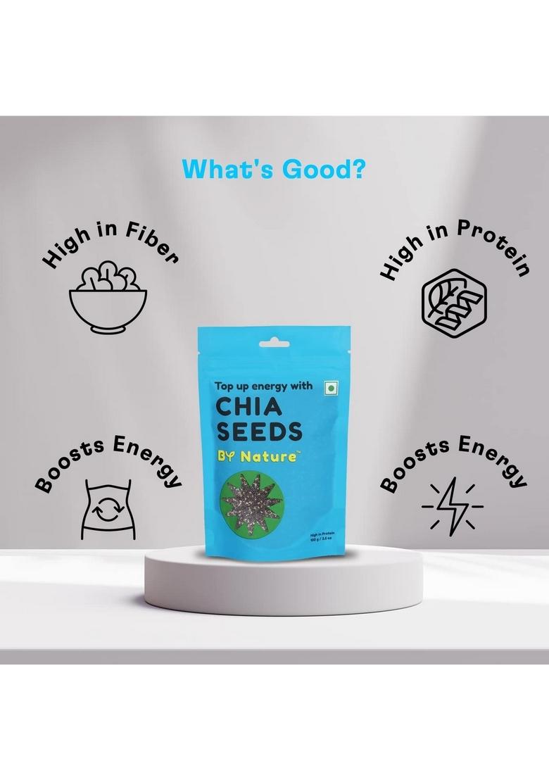 By Nature Chia Seeds, 100G (Pack Of 2) Premium Raw And Unroasted | Rich In Omega 3 Fibre 100% Vegan Superfood Diet Snacks Supports Digestive Skin Health Seeds For Eating