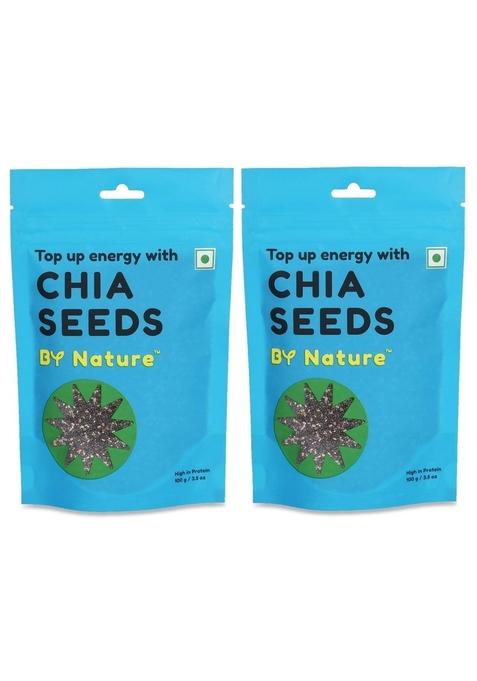 By Nature Chia Seeds, 100G (Pack Of 2) Premium Raw And Unroasted | Rich In Omega 3 Fibre 100% Vegan Superfood Diet Snacks Supports Digestive Skin Health Seeds For Eating