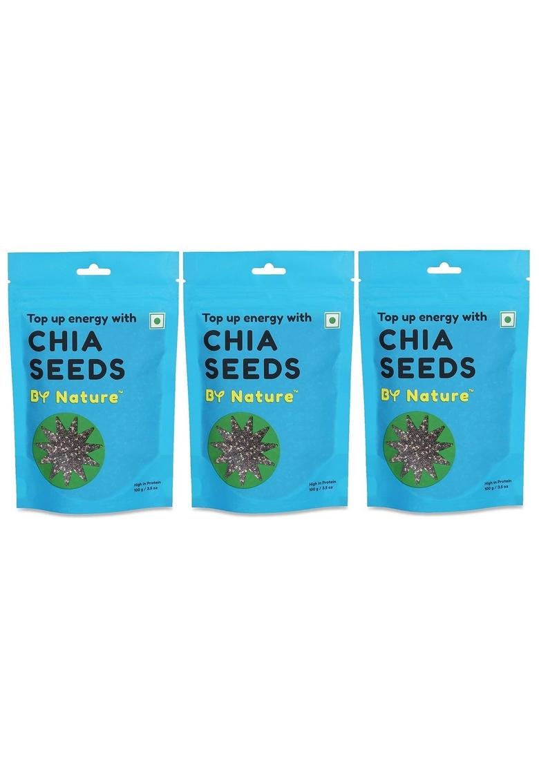 By Nature Chia Seeds, 100G (Pack Of 3) Premium Raw And Unroasted | Rich In Omega 3 Fibre 100% Vegan Superfood Diet Snacks Supports Digestive Skin Health Seeds For Eating
