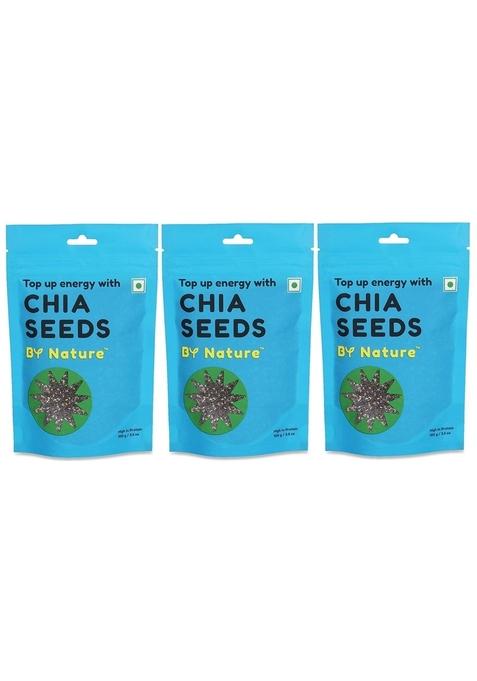 By Nature Chia Seeds, 100G (Pack Of 3) Premium Raw And Unroasted | Rich In Omega 3 Fibre 100% Vegan Superfood Diet Snacks Supports Digestive Skin Health Seeds For Eating